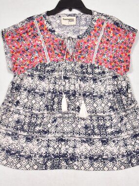 Savanna Jane Top Sz Small Floral Peasant Cottage Farm Boho Hippie Flowy Country